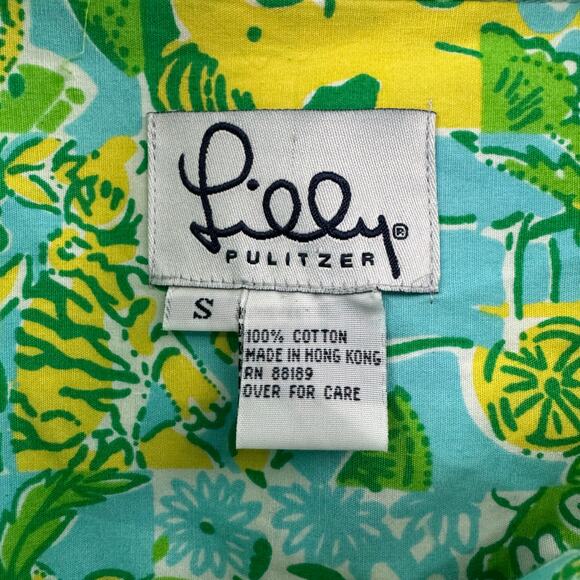 Lilly Pulitzer Vintage Green & Yellow Floral Button Shirt Dress Small Hong Kong - Picture 5 of 7